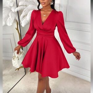 Elegant Red V-Neck Dress